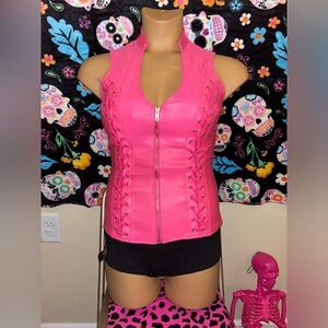 Lydia Lace Up Corset Top in Neon Pink